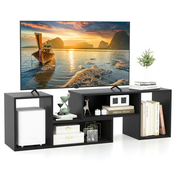 Yardi Yarda 2-Piece Adjustable TV Stand with Storage Cubes for TVs up to 55 Inch, Black