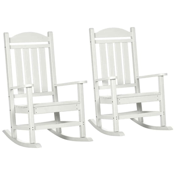 Yardi Yarda 2 Pieces Outdoor Rocking Chair with Armrests, Fade-Resistant Waterproof HDPE Chair, White