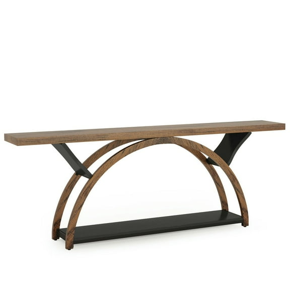 Yardi Yarda 2-Tier Console Table, 70.9" Entryway Table with Half Moon Frame, Brown