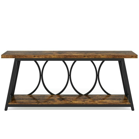 Yardi Yarda 2-Tier Console Table, 70.9" Industrial Sofa Table Behind Couch with Shelves, Rustic Brown