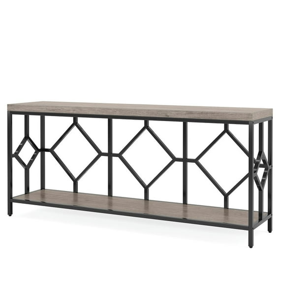 Yardi Yarda 2-Tier Console Table, 71" Extra Long Sofa Table with Open Storage Shelf, Gray