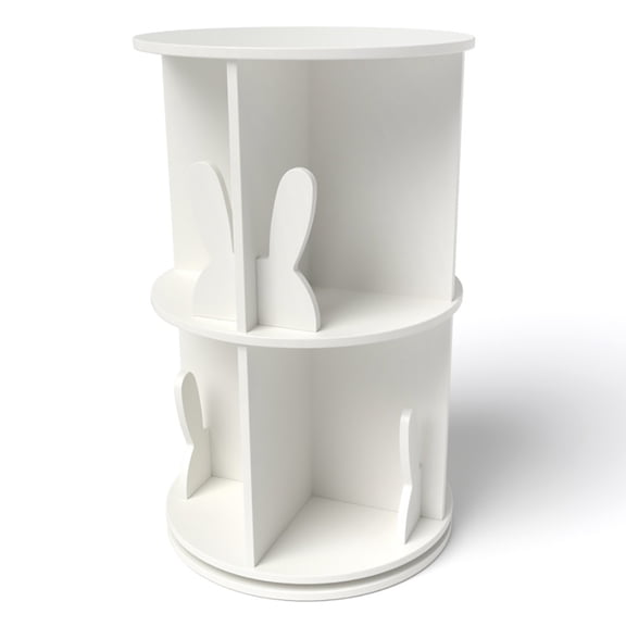Yardi Yarda 2 Tier Freestanding Kids Rotating Bookshelf Storage Rack with Bunny Baffles, White