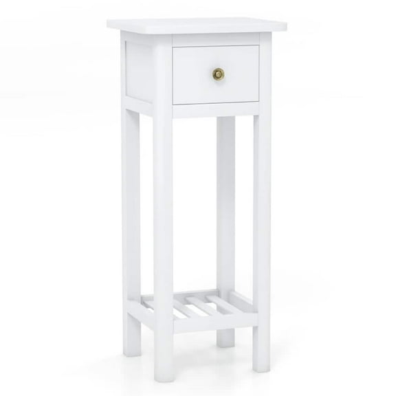 Yardi Yarda 2 Tier Slim Nightstand, Bedside Table with Drawer Shelf, White