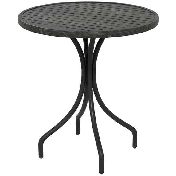 Yardi Yarda 26" Round Patio Table, Outdoor Side Table with Steel Frame and Slat Tabletop for Garden, Backyard, Distressed Gray