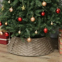 Yardi Yarda 27 inch Rustic Christmas Tree Skirt, Plastic Woven Christmas Tree Collar, Dark Brown
