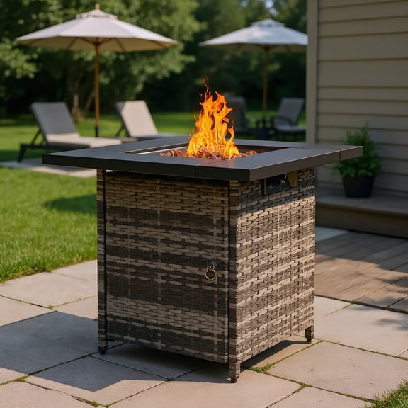 Yardi Yarda 28-Inch Fire Table, 50000 BTU Gas Firepit with Volcanic Stone for Outdoor, Black