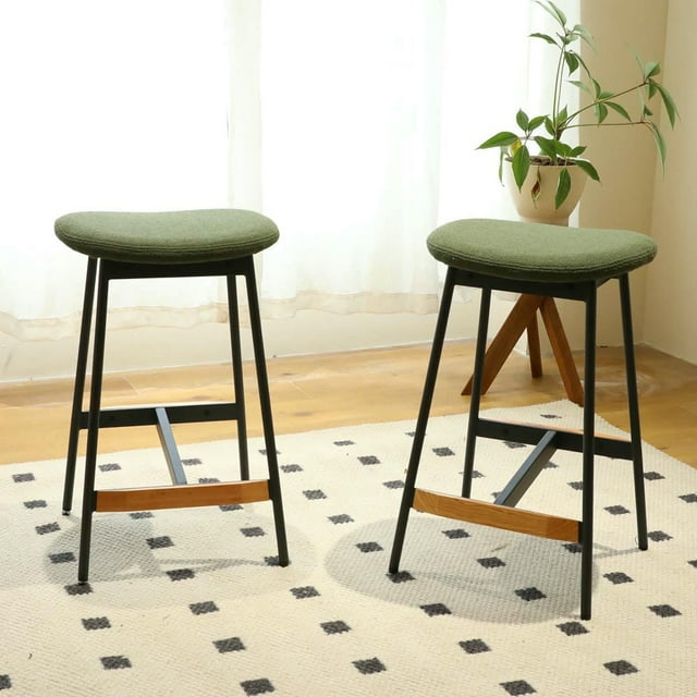 Yardi Yarda 29 inch Bar Stools Set of 2, Counter Height and Bar Height Bar Stools, Fabric Upholstered, Backless for Dinigroom, Kitchen, Green