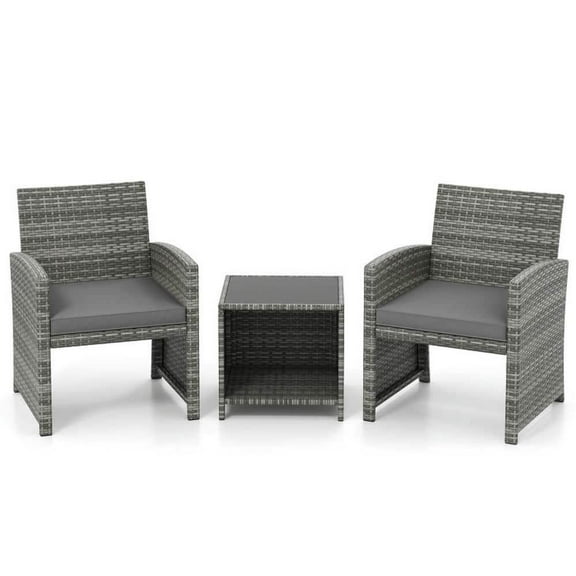 Yardi Yarda 3 Pieces Patio Furniture Set with Tempered Glass Coffee Table and Soft Seat Cushions, Patio Conversation Set for Outdoor as Yard, Gray