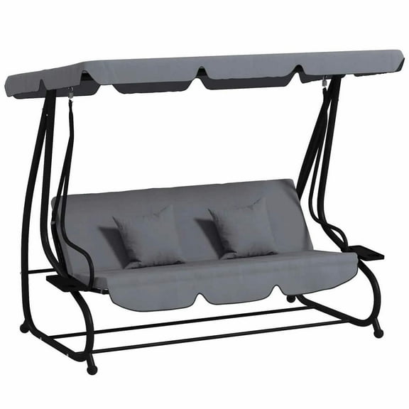 Yardi Yarda 3-Seat Patio Swing Chair with Removable Cushions & Pillows, Convertible Flatbed Swing Glider with Adjustable Canopy, Swing Chair for Porch, Garden, Poolside, Yard, Dark Gray