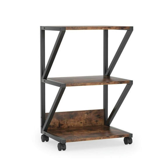 Yardi Yarda 3-Tier Printer Stand with Three Open Dhelves, Rolling Printer Cart Under Desk Storage Shelf, Brown