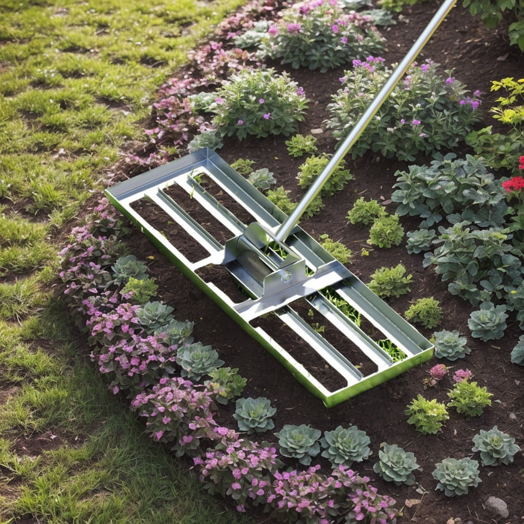 Yardi Yarda 30 x 10 Inch Lawn Leveling Rake, Lawn Care Tool with Ergonomic Handle for Outdoor as Yard, Silver