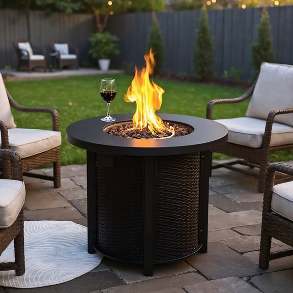 Yardi Yarda 30inch Propane Round Fire Table, 40000BTU Propane Fire Pit Table for Outdoor, Black