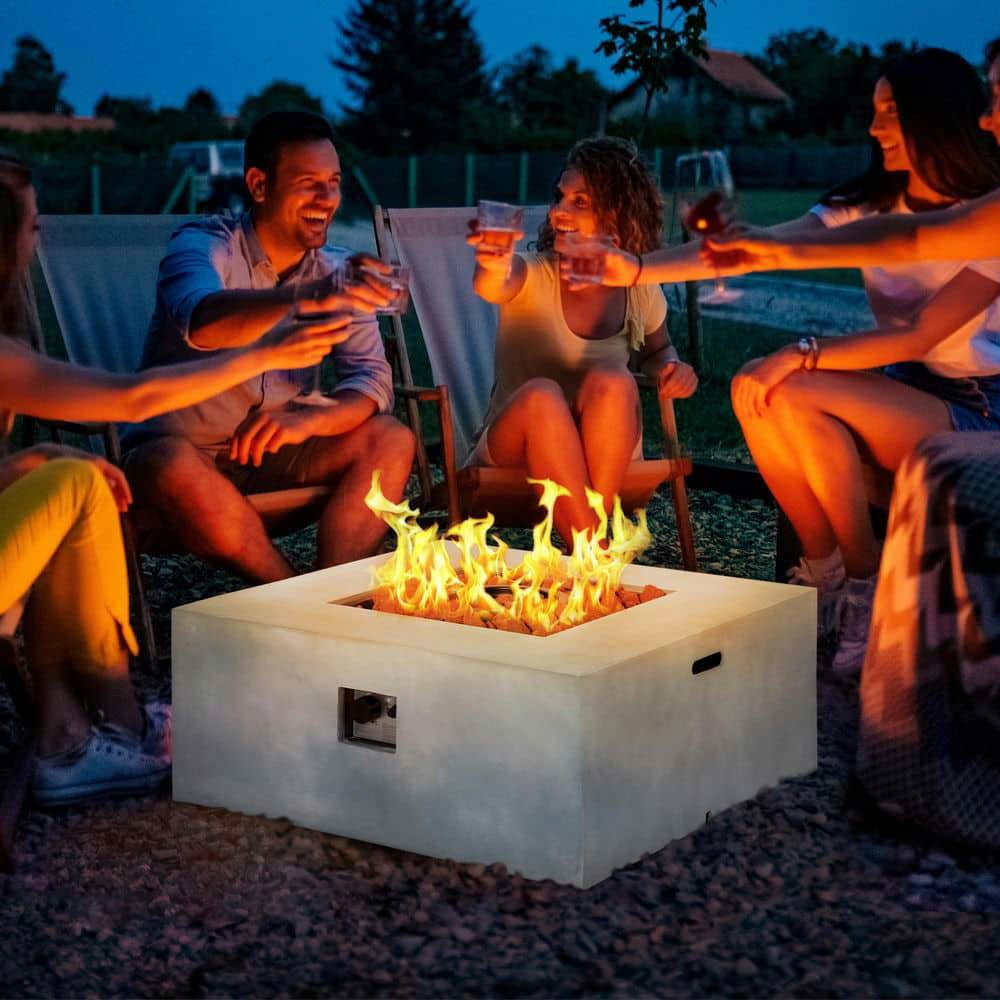 Yardi Yarda 36" Firepit Table with Lava Rocks & Rain Cover, 50,000 BTU Large Rectangular Stone Gas Firepit for Outdoor, Gas Firepit Fits 20lb Tank, Gray