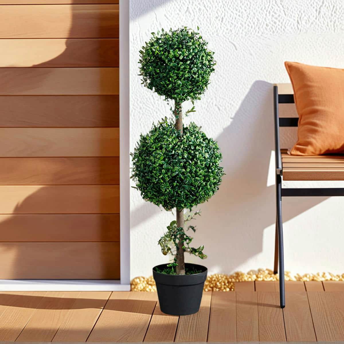 Yardi Yarda 36 Inch High Artificial Ball Boxwood Topiary Trees Set of 2, Fake Plants in Pot for Indoor, Green