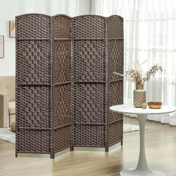 Yardi Yarda 4 Panel 6' Tall Privacy Screen, Folding Room Divider Screen, Freestanding Wood Partition for Indoor, Brown