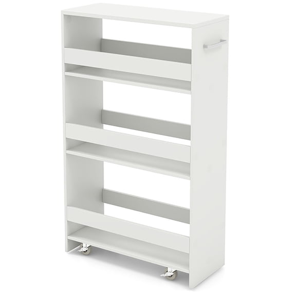 Yardi Yarda 4-Tier Rolling Storage Cart Slim Kitchen Cart on Wheels with Open Shelves and Handle, Kitchen Islands, Storage Cart for Indoor, White