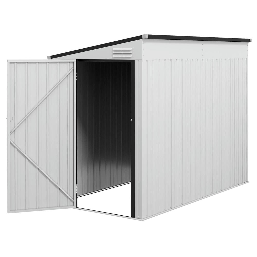 Yardi Yarda 4' x 7.7' Lean to Garden Storage Shed, Metal Tool House with Lockable Door Vents for Outdoor as Patio, White