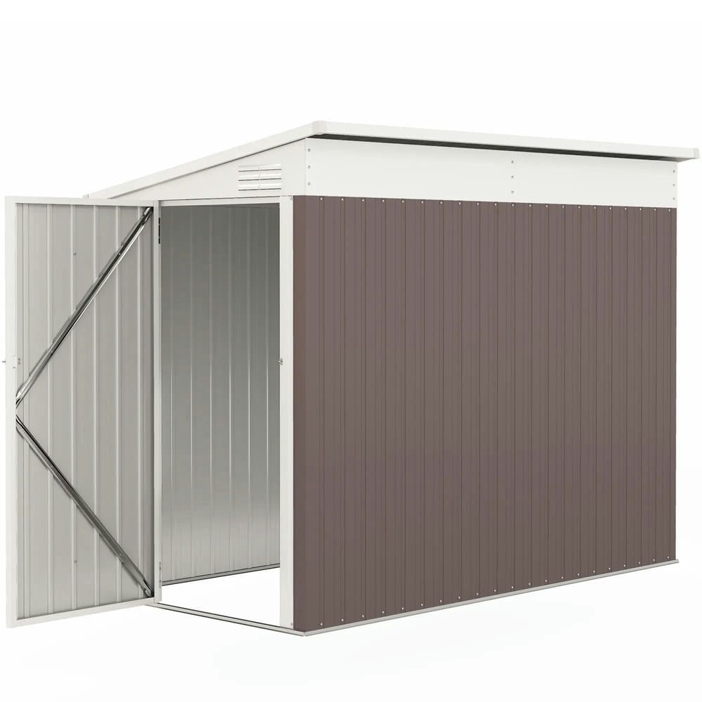 Yardi Yarda 4' x 7.7' Lean to Garden Storage Shed, Outdoor Metal Tool House with Lockable Door Vents for Backyard, Patio, Lawn, Brown