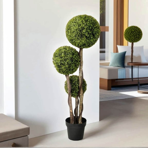 Yardi Yarda 45.3" Artificial Ball Boxwood Topiary Tree, Fake Plant in Pot for Indoor, Light Green