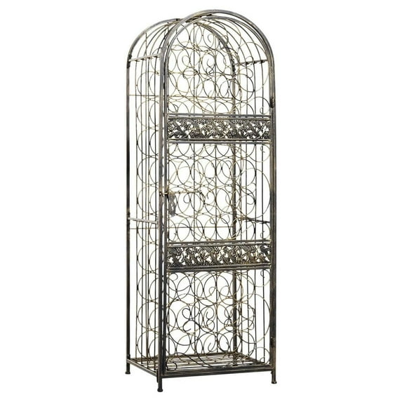 Yardi Yarda 45 Bottle Wrought Iron Wine Rack Jail, Wine Rack with Sliding Lock Door, Wine Rack with Antique Bronze Finish, Brown