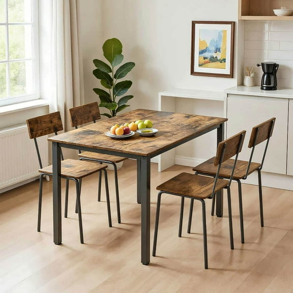 Yardi Yarda 5 Pieces Modern Dinning Table Furniture Set for 4 People, Dinning Table with Metal and Wood Frame, Dining Table Chairs for Indoor, Brown