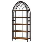 Yardi Yarda 5-Tier Bookshelf, 74.8" Industrial Curved Bookcase Freestanding Display Shelf, Black