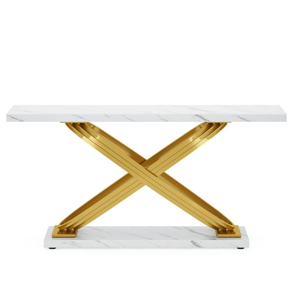 Yardi Yarda 55" Console Table Modern Faux Marble Sofa Entryway Table, White & Gold