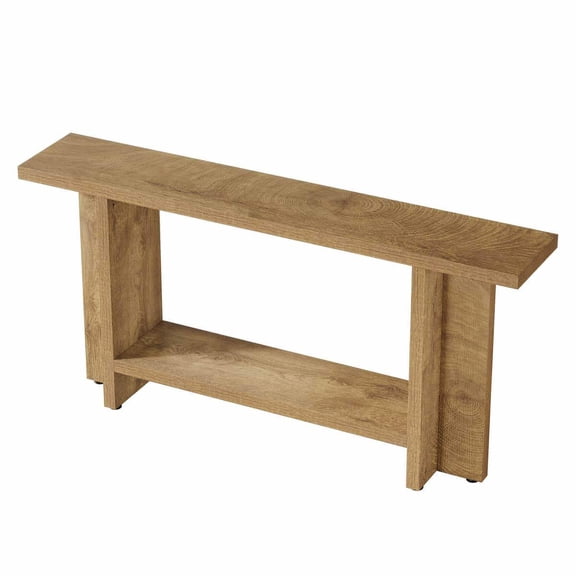 Yardi Yarda 59" Wood Console Table with Sturdy Wood Construction, 2-Tier Farmhouse Entryway Table, Brown