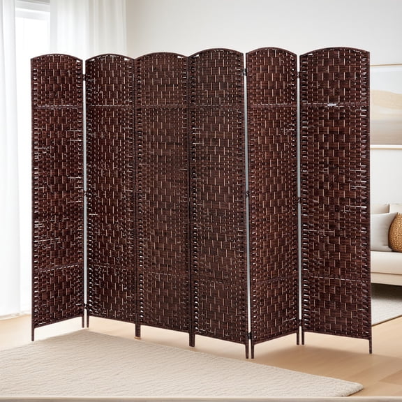 Yardi Yarda 6 Panel Folding Privacy Screen, 6FT Tall Portable Wicker Weave Partition Wall Divider, Room Divider for Indoor, Brown