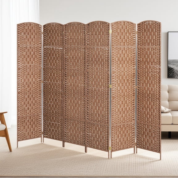 Yardi Yarda 6 Panel Folding Privacy Screen, 6FT Tall Portable Wicker Weave Partition Wall Divider, Room Divider for Indoor, Natural