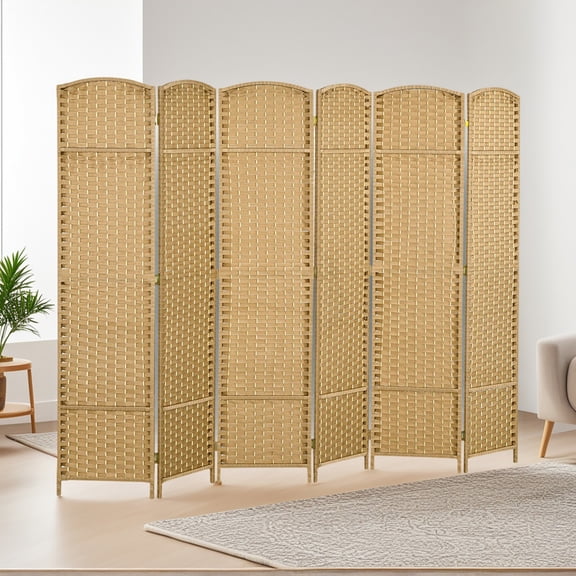 Yardi Yarda 6 Panel Folding Room Divider Screen, 5.6 ' Tall Privacy Screen Freestanding Room Partition for Indoor, Natural