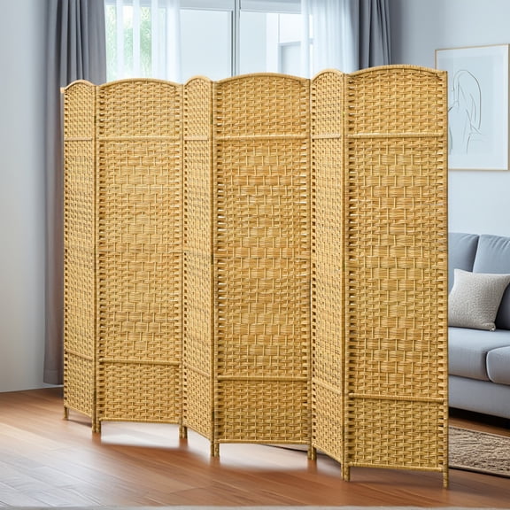Yardi Yarda 6 Panel Folding Room Divider Screen, 6' Tall Privacy Screen Freestanding Wood Partition for Indoor, Natural