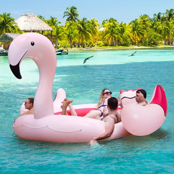 Yardi Yarda 6 People Inflatable Flamingo Floating Island, Inflatable Floating Island with 6 Cup Holders, Pink