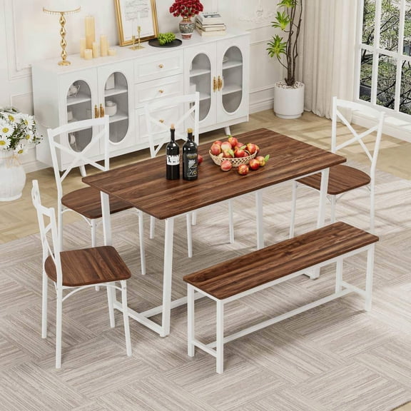 Yardi Yarda 6 Pieces Dining Ttable Set with 4 Chairs and a Bench, 6-Piece Kitchen Table Set, Brown