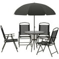 thumbnail image 1 of Yardi Yarda 6 Pieces Patio Dining Set for 4 with Umbrella, Outdoor Table and Chairs with 4 Folding Dining Chairs & Round Glass Table, Black, 1 of 11