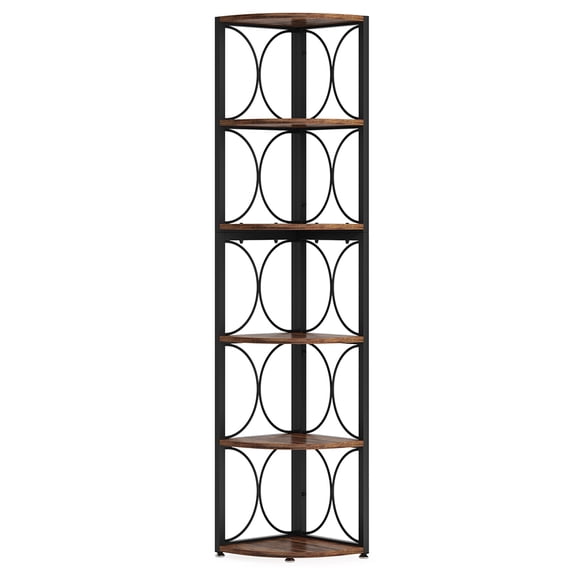 Yardi Yarda 6-Tier Corner Shelf, 67" Corner Bookshelf Shelving Unit, Brown