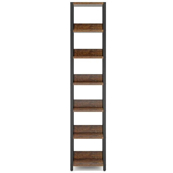 Yardi Yarda 6-Tier Corner Shelf, Narrow Etagere Bookshelf Storage Rack, Brown