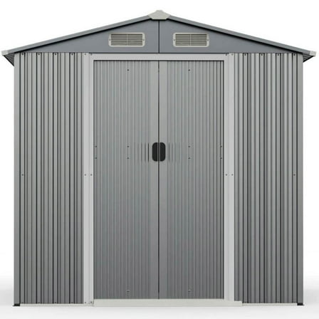 Yardi Yarda 6 x 4 Feet Galvanized Steel Storage Shed with Lockable Sliding Doors, Multipurpose Storage Shed, Gray