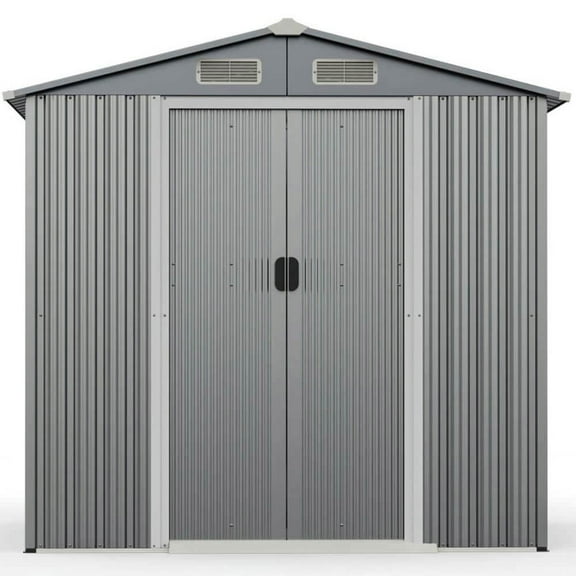 Yardi Yarda 6 x 4 Feet Galvanized Steel Storage Shed with Lockable Sliding Doors, Multipurpose Storage Shed, Gray