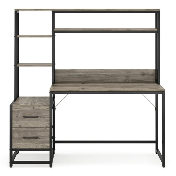 Yardi Yarda 60" Tall Computer Desk Writing Table with 2 Drawers and Storage Shelves, Gray