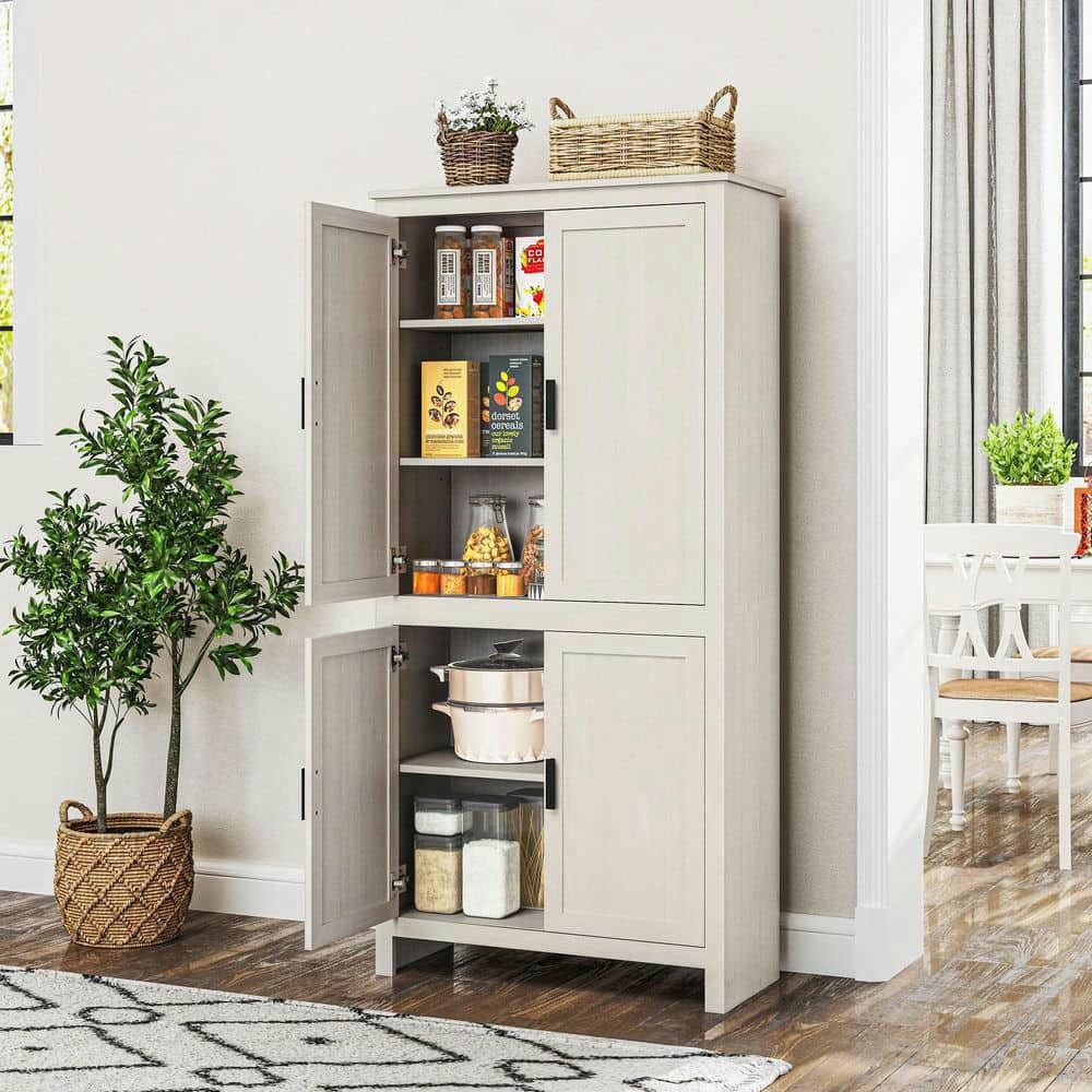 Yardi Yarda 64" 4-Door Kitchen Pantry with 3 Adjustable Shelves, Freestanding Storage Cabinet, Storage Cabinet for Indoor, White