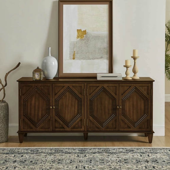Yardi Yarda 65.2" Mid Century Sideboard Buffet Cabinet with Storage, Accent Storage Cabinet, Large Console Table, Brown
