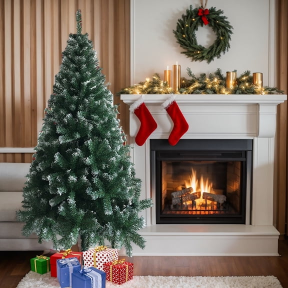 Yardi Yarda 6FT PVC Material Christmas Tree with 650 Branches and Iron Leg, Green Spray White Christmas Tree, Green