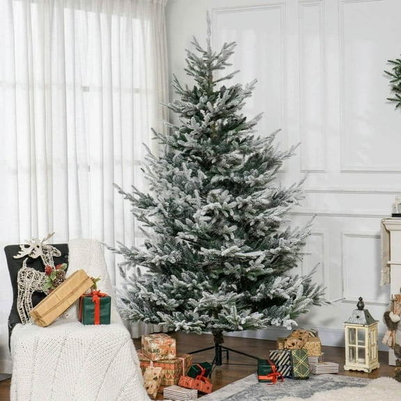 Yardi Yarda 7.5 FT Artificial Christmas Tree, Flocked Hinged Xmas Tree with 1218 Tips, Steel Base, Auto Open, Holiday Decorative Artificial Christmas Tree, Green