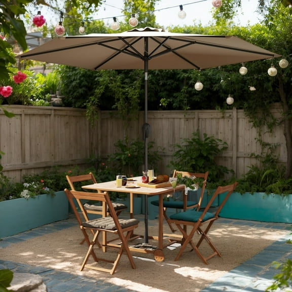 Yardi Yarda 7.5 Feet Outdoor Patio Heavy Duty Market Umbrella with Push Button Tilt, Outdoor Shade, Beige