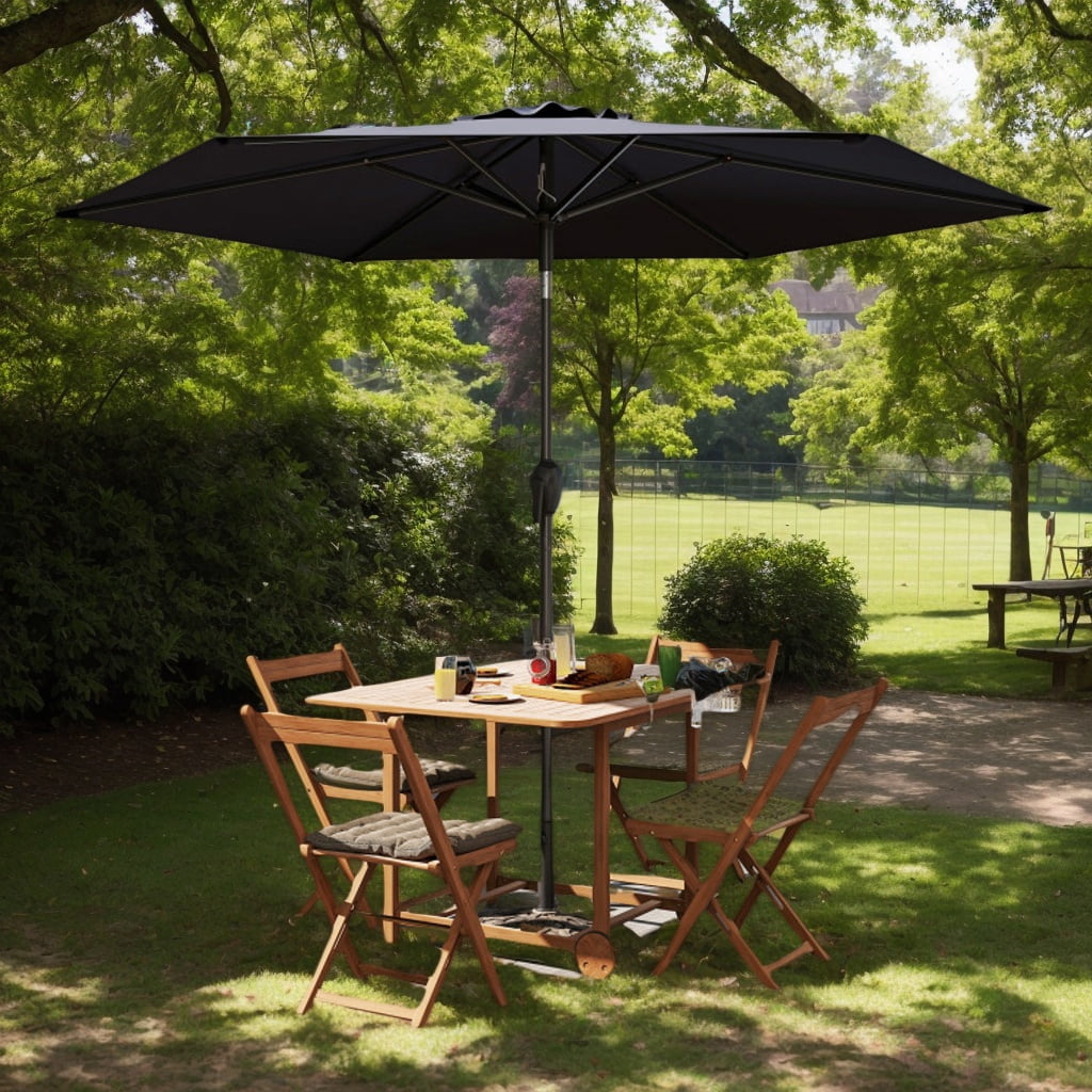 Yardi Yarda 7.5 Feet Outdoor Patio Heavy Duty Market Umbrella with Push Button Tilt, Outdoor Shade, Black