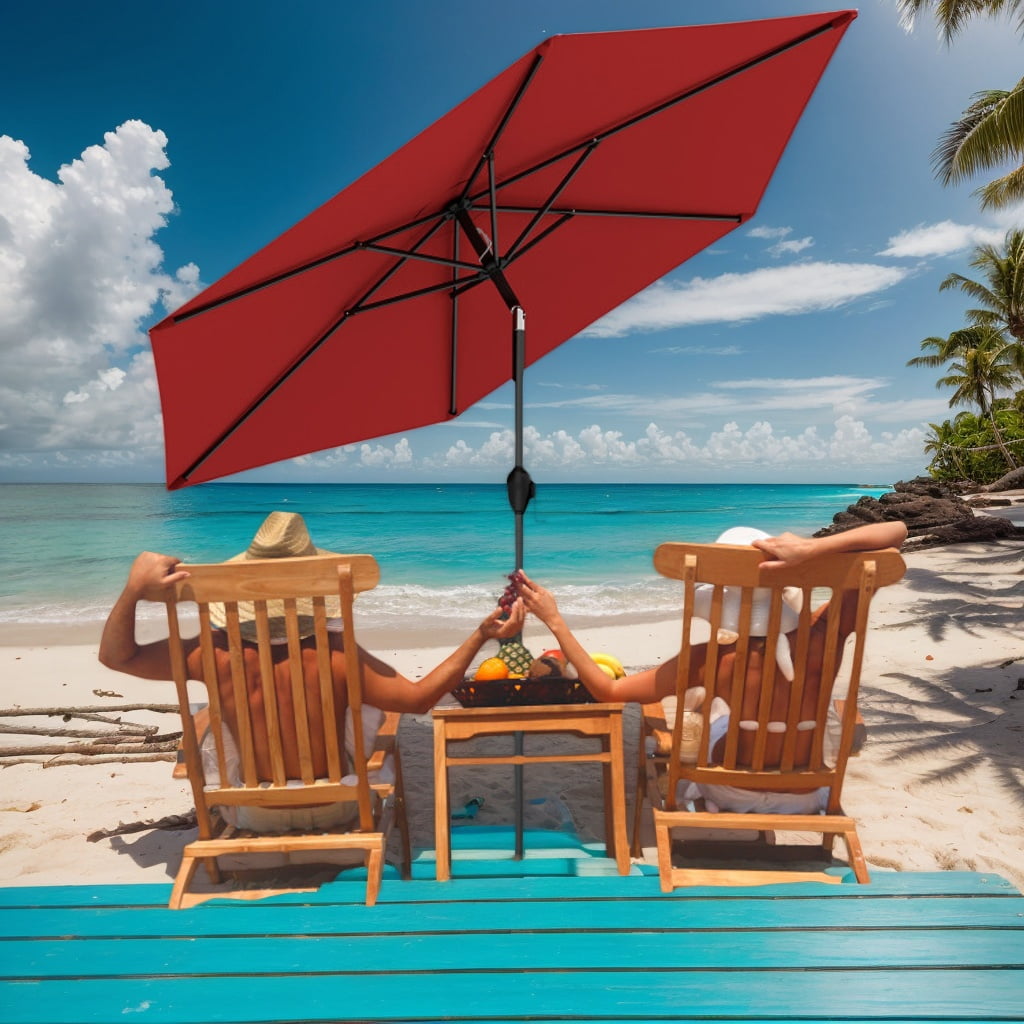 Yardi Yarda 7.5 Feet Outdoor Patio Heavy Duty Market Umbrella with Push Button Tilt, Outdoor Shade, Red