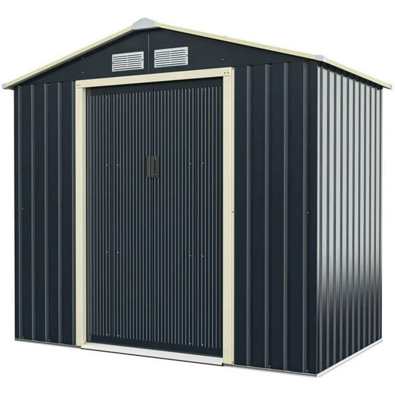 Yardi Yarda 7 Feet x 4 Feet Metal Storage Shed with Sliding Double Lockable Doors, Storage Shed with Multiple Thoughtful Design, Gray