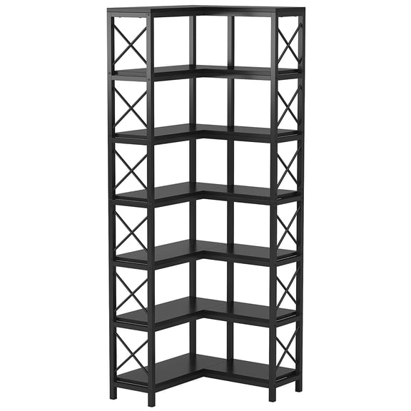 Yardi Yarda 7-Tier Corner Bookshelf Corner Bookcase Storage Display Rack, Black