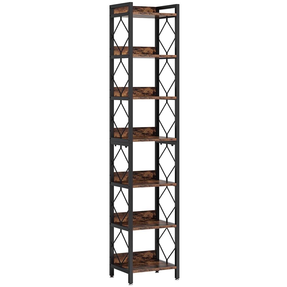 Yardi Yarda 7-Tier Corner Shelf, 78.7" Narrow Bookshelf Corner Bookcase, Rustic Brown & Black Yardi Yarda 7-Tier Corner Shelf, 78.7" Narrow Bookshelf Corner Bookcase, Rustic Brown & Black